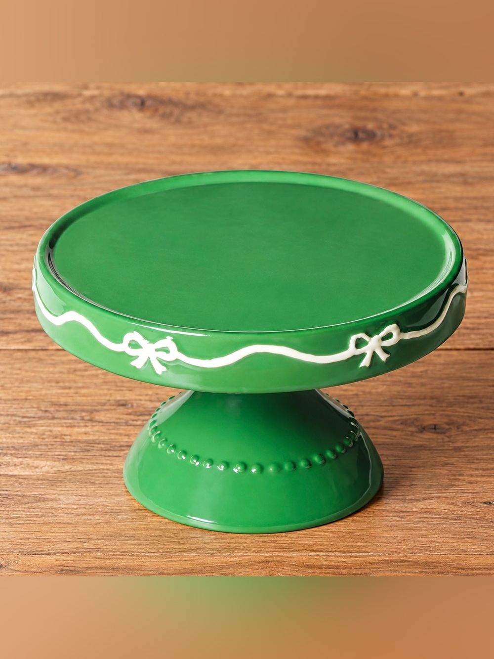 Target Bullseye Playground White Bows Christmas Green Ceramic Cake Stand